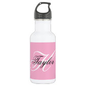 Zwart-wit Fancy Monogram Roze Waterfles (Voorkant)