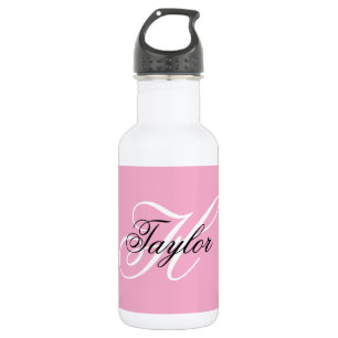 Zwart-wit Fancy Monogram Roze Waterfles