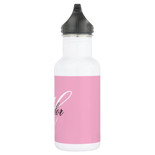Zwart-wit Fancy Monogram Roze Waterfles (Rechts)