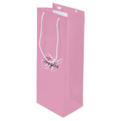 Zwart-Wit Fancy Monogram Roze Wijn Cadeautas (Voorkant Gekanteld)