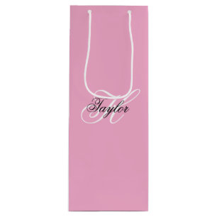 Zwart-Wit Fancy Monogram Roze Wijn Cadeautas