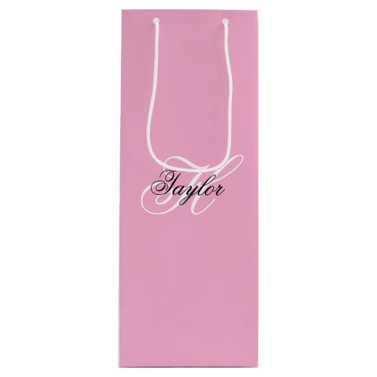 Zwart-Wit Fancy Monogram Roze Wijn Cadeautas (Voorkant)
