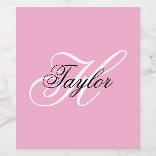 Zwart-wit Fancy Monogram Roze Wijn Etiket (Enkel label)