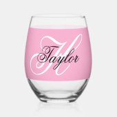 Zwart-wit Fancy Monogram Roze Wijnglas Zonder Voet (Voorkant)