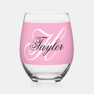 Zwart-wit Fancy Monogram Roze Wijnglas Zonder Voet