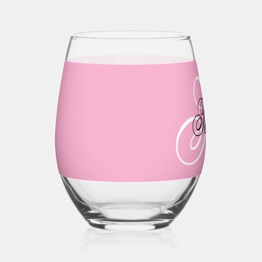 Zwart-wit Fancy Monogram Roze Wijnglas Zonder Voet (Rechts)
