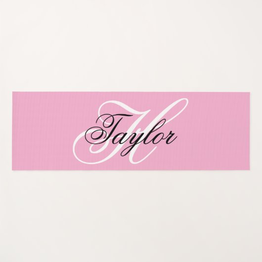 Zwart-wit Fancy Monogram Roze Yogamat (Voorkant (horizontaal))