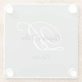 Zwart-wit Fancy Script Monogram grijs Glazen Onderzetter (Achterkant)