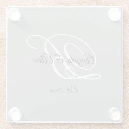 Zwart-wit Fancy Script Monogram grijs Glazen Onderzetter (Achterkant)