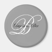 Zwart-wit Fancy Script Monogram grijs Magneet (Voorkant)