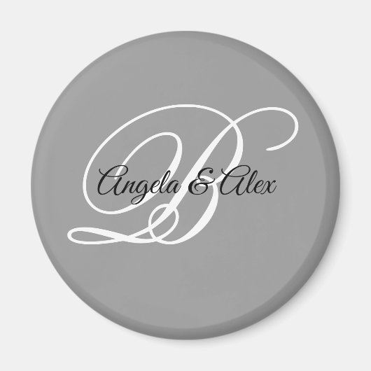 Zwart-wit Fancy Script Monogram grijs Magneet (Voorkant)