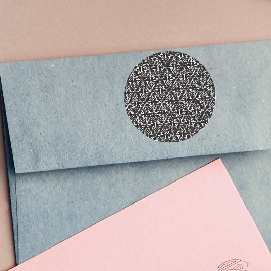 Zwart Wit Fancy Scrolls in Diamond Pattern Ronde Sticker