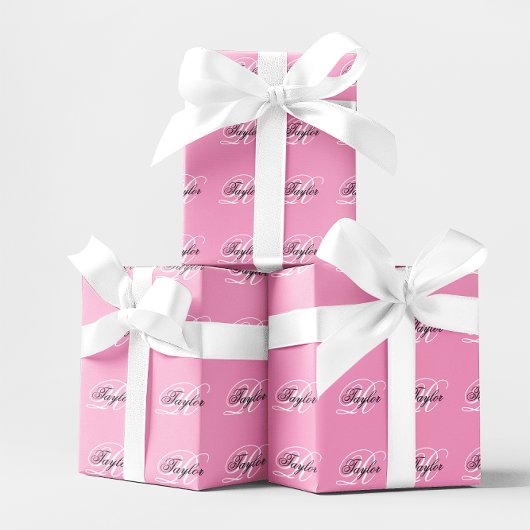 Zwart-Wit Fantasie Monogram Roze Cadeaupapier