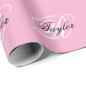 Zwart-Wit Fantasie Monogram Roze Cadeaupapier (Rol Hoek)