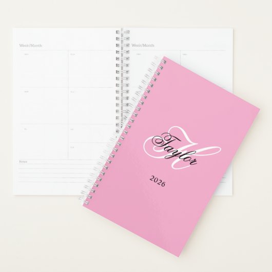 Zwart-Wit Fantasie Monogram Roze Planner (Display)