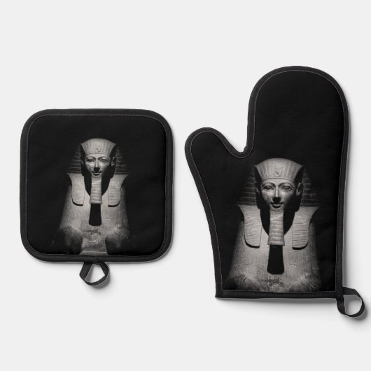 Zwart-wit farao koning ovenwant & pannenlap set (Voorkant)