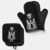 Zwart-wit farao koning ovenwant & pannenlap set (Voorkant / Achterkant)