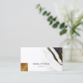 Zwart Wit Faux Gold Folie Marmer Visitekaartje (Staand voorkant)