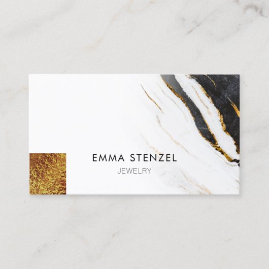 Zwart Wit Faux Gold Folie Marmer Visitekaartje (Voorkant)