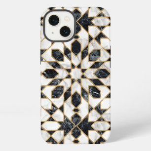 Zwart-wit Faux Gold Marble Moroccan Mosaic iPhone 13 Hoesje