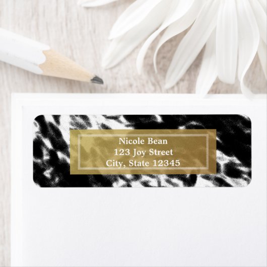 Zwart Wit & Faux Goud Chique Moderne Adresetikette Etiket (Insitu)