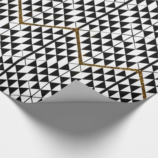 Zwart wit faux goud glitter abstracte patternfaux cadeaupapier (Hoek)