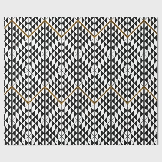 Zwart wit faux goud glitter abstracte patternfaux cadeaupapier (Vlak)