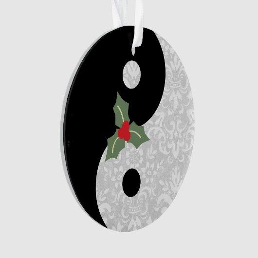 Zwart-wit Faux Lace Yin Yang met Mistletoe Ornament (voorkant)