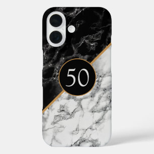 Zwart Wit Faux Marble iPhone Case Gepersonaliseerd