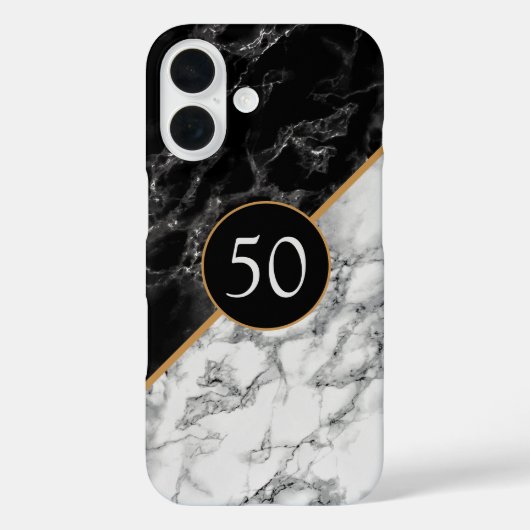 Zwart Wit Faux Marble iPhone Case Gepersonaliseerd (Achterkant)