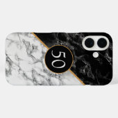 Zwart Wit Faux Marble iPhone Case Gepersonaliseerd (Achterkant (horizontaal))