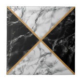 Zwart Wit Faux Marmer Keramische Tegel en Gouden L Tegeltje (Voorkant)