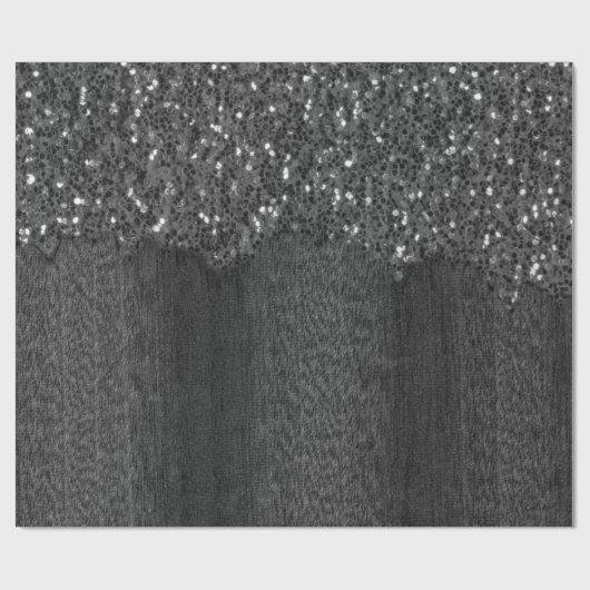 Zwart wit faux sparkles rustig hout cadeaupapier (Vlak)