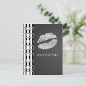 Zwart Wit & Faux Zilver Shimmer Lips Event Briefkaart (Staand voorkant)