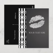 Zwart Wit & Faux Zilver Shimmer Lips Event Briefkaart (Voorkant / Achterkant)