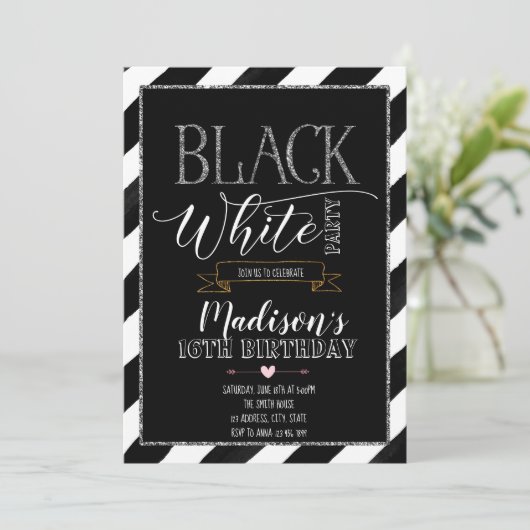 Zwart-wit feest kaart (Staand voorkant)