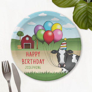 Zwart Wit Feestelijke Koe Barnyard Kind Papieren Bordje