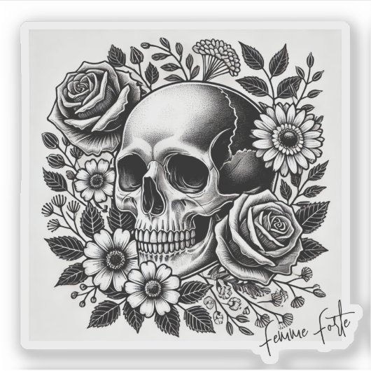 Zwart-wit Femme Forte Sticker (Voorkant)