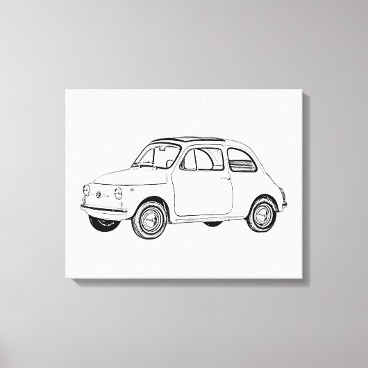 Zwart-wit Fiat 500 Topolino Tekening Canvas Afdruk (Voorkant)