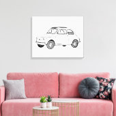 Zwart-wit Fiat 500 Topolino Tekening Canvas Afdruk (Insitu (Woonkamer))