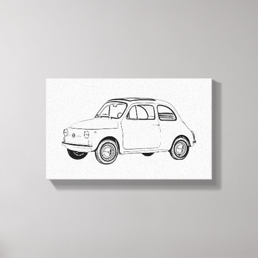 Zwart-wit Fiat 500 Topolino Tekening Canvas Afdruk (Voorkant)