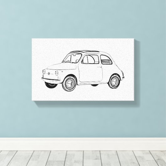 Zwart-wit Fiat 500 Topolino Tekening Canvas Afdruk (Insitu (Houten vloer))