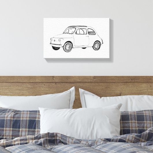 Zwart-wit Fiat 500 Topolino Tekening Canvas Afdruk (Insitu (Slaapkamer))