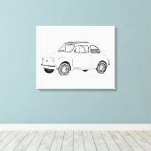 Zwart-wit Fiat 500 Topolino Tekening Canvas Afdruk (Insitu (Houten vloer))