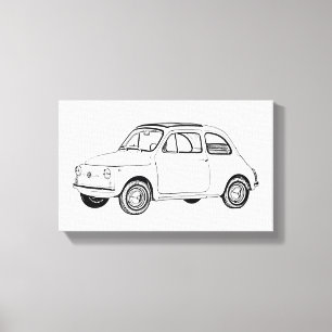 Zwart-wit Fiat 500 Topolino Tekening Canvas Afdruk