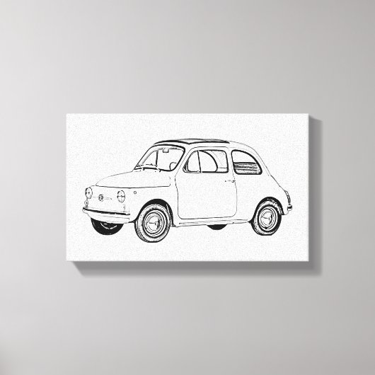 Zwart-wit Fiat 500 Topolino Tekening Canvas Afdruk (Voorkant)