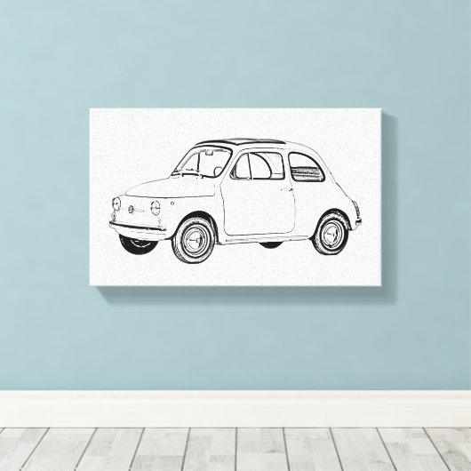 Zwart-wit Fiat 500 Topolino Tekening Canvas Afdruk (Insitu (Houten vloer))