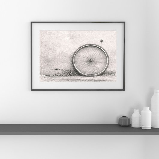 Zwart-wit fietsenwiel-kunstprint – Minimali Poster