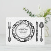 Zwart wit fijn diner kaart (Staand voorkant)