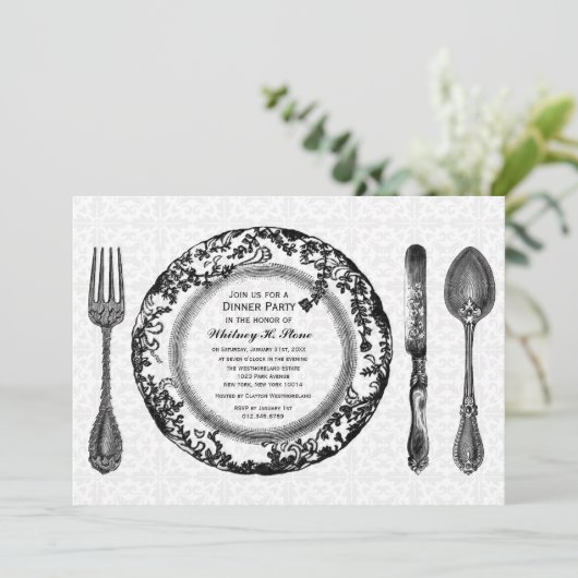 Zwart wit fijn diner kaart (Staand voorkant)